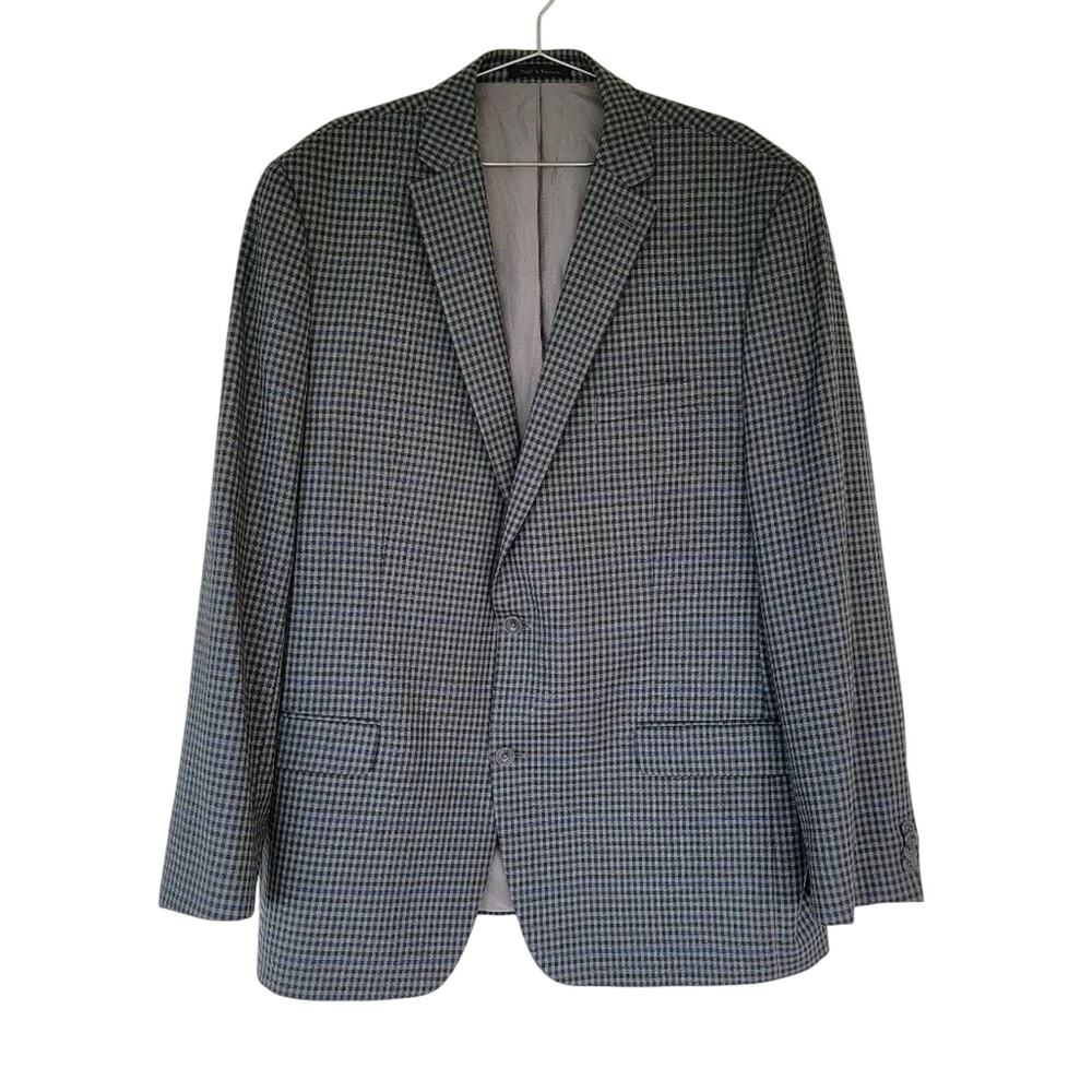 Michael Michael Kors Checked Wool Blazer Jacket Blue Gray Double Button Men 48XL